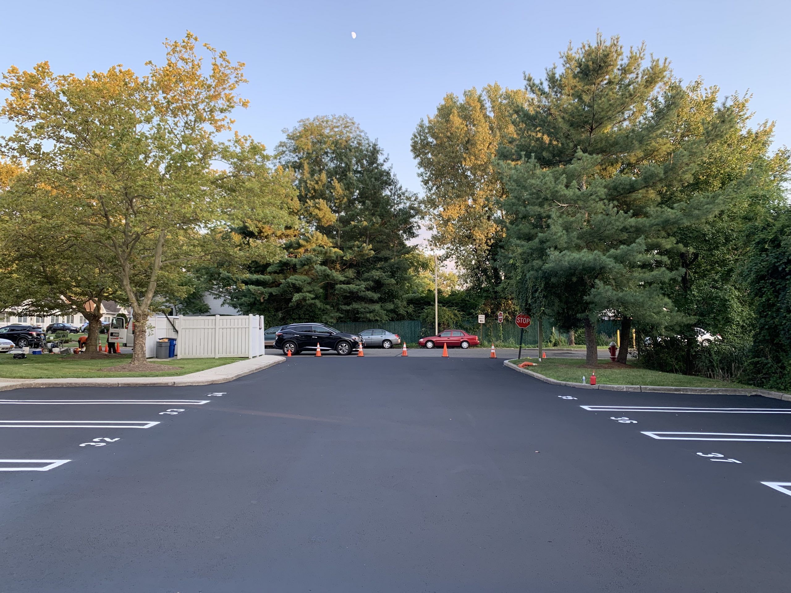 Newly sealed and striped parking lot